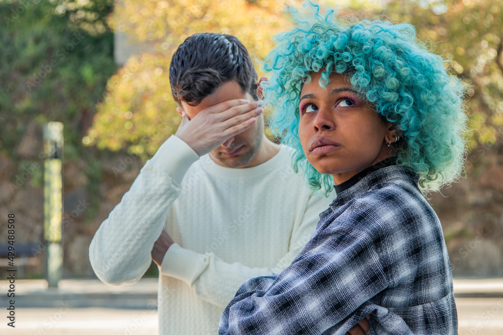 portrait of angry and displeased young couple portrait of angry and displeased young couple