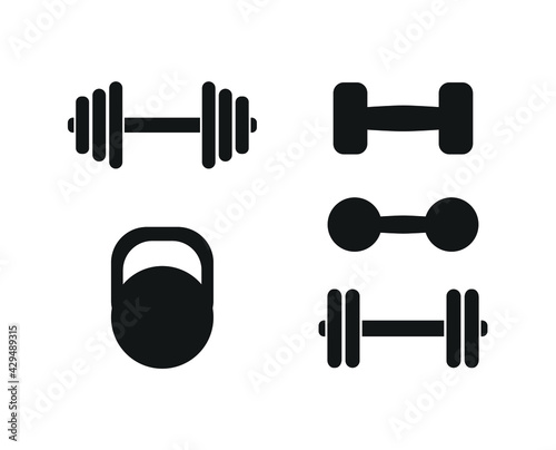 Vector set of dumbbells icons, black silhouettes isolated on white background, sport concept.

