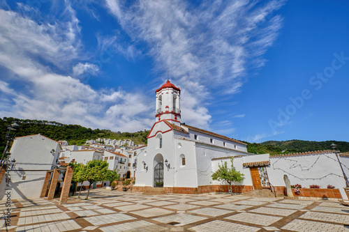 View of the historic center on Genalguacil, Málaga, Spain. Artists making different works of art that are also permanently exposed in the streets.