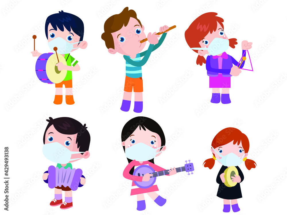 Children plays various music cartoon 2d vector concept for banner, website, illustration, landing page, flyer, etc. Children plays various music cartoon 2d vector concept for banner, website, illustration, landing page, flyer, etc.