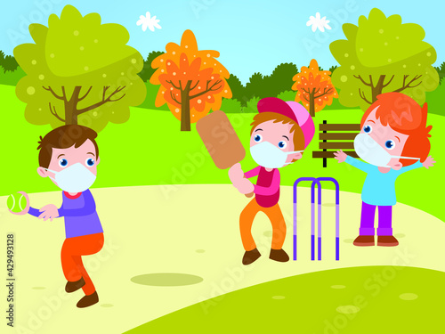 Kids playing cricket cartoon 2d vector concept for banner  website  illustration  landing page  flyer  etc.
