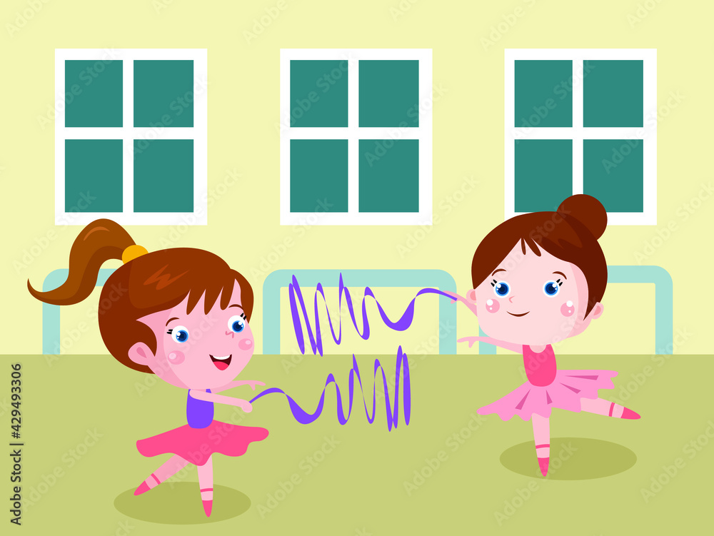 Girls practicing ballet cartoon 2d vector concept for banner, website, illustration, landing page, flyer, etc. Girls practicing ballet cartoon 2d vector concept for banner, website, illustration, landing page, flyer, etc.
