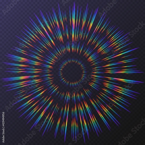 Light refractions frame, background with rainbow sunlight effect, holographic rays with transparency.