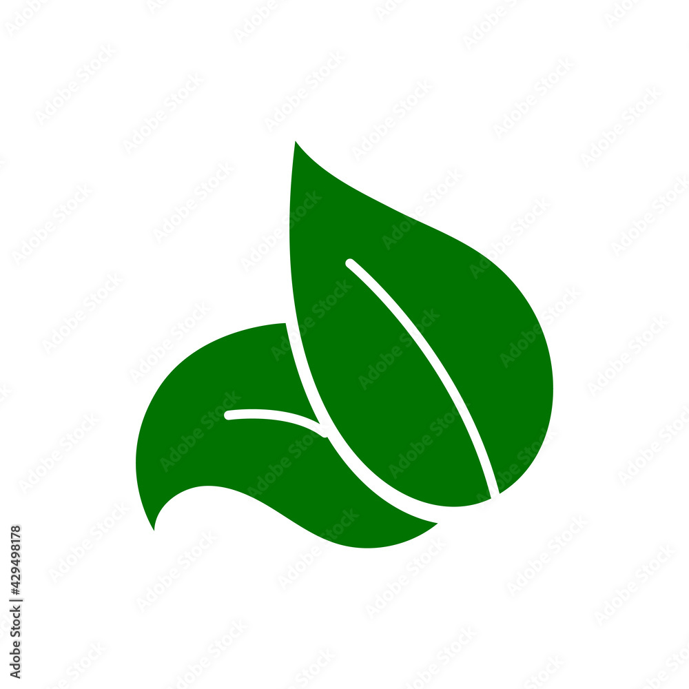 Eco leaves, logo, icon, template and design elements on white isolated background in green color. Vector illustration Eco leaves, logo, icon, template and design elements on white isolated background in green color. Vector illustration