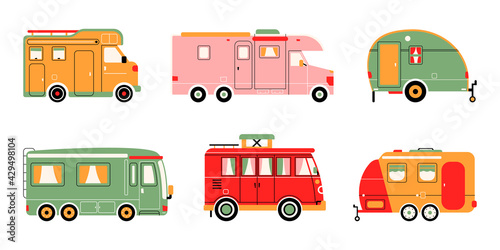 Retro, vintage, travel, delivery van isolated on white background. Vector illustration