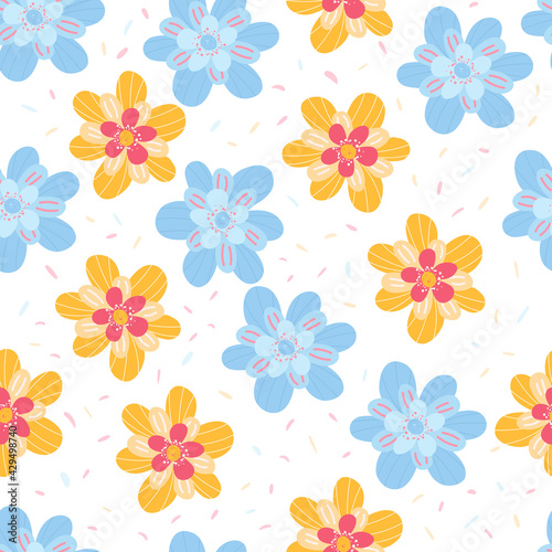 Wallpaper Mural Colourful floral seamless pattern. Summer background of blue and yellow flowers. Torontodigital.ca