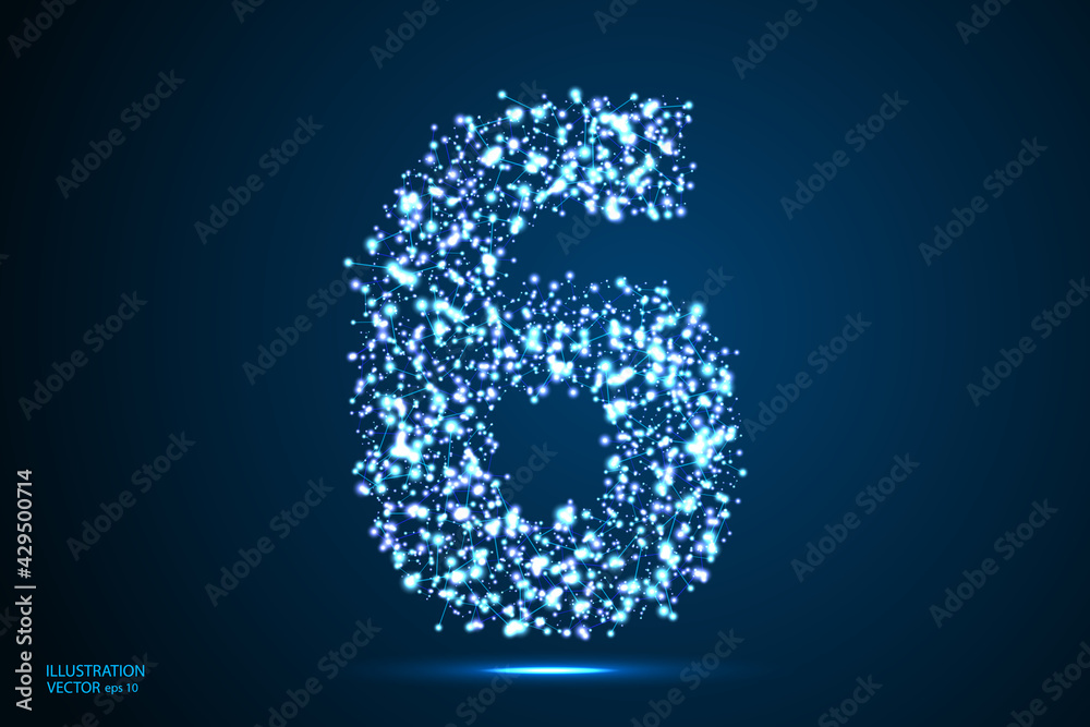 Abstract number six, figure 6, consisting of triangles, circles, spots of decay, stars. Vector eps 10.