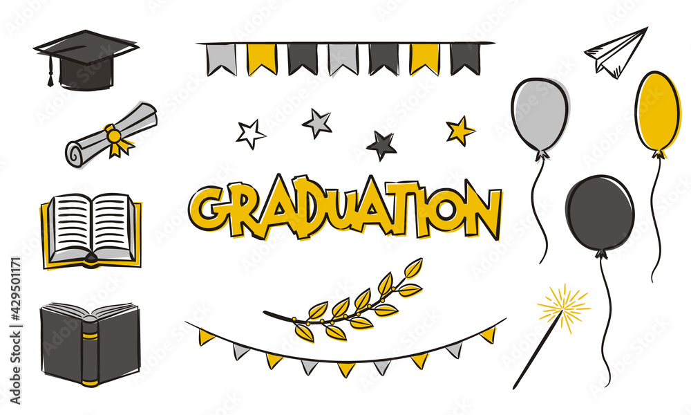 Graduation Sprite Set of casually drawn elements on the theme of graduation. Isolated ...