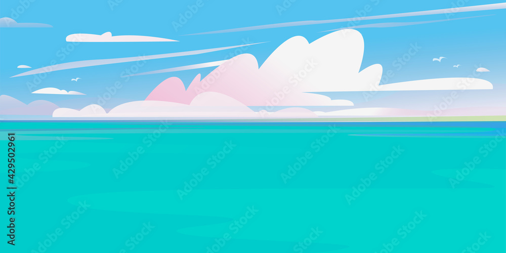 Beautiful banner Sea and Sky, Clouds. Background for cruise, travel, summer sea print. Pacific Ocean. Vector illustration eps10 clipart