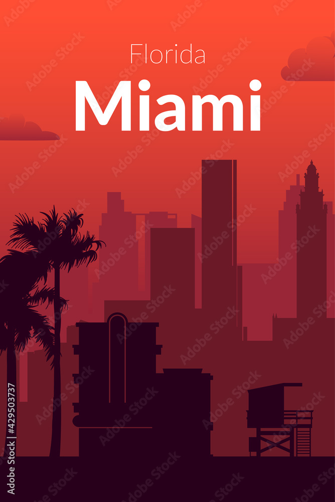 Miami, USA famous city scape view background.