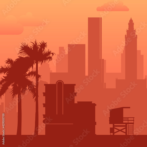 Miami, USA famous city scape view background.