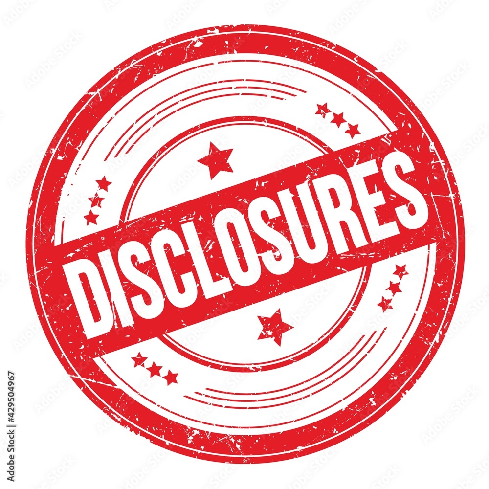 DISCLOSURES text on red round grungy stamp. DISCLOSURES text on red round grungy stamp.