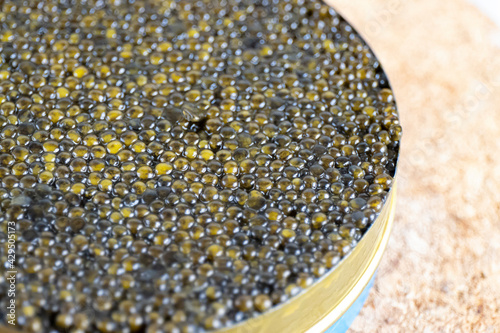 High quality real natural sturgeon black caviar close-up photo