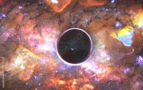 Fototapeta Naklejka Na Ścianę i Meble -  Somewhere in extreme deep space. Black hole near far galaxies and stardust. Science fiction background. Elements of this image were furnished by NASA.