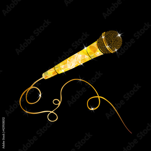 Gold microphone. Mic vector icon. Cartoon vector icon isolated on white background mic. Vector illustration