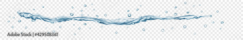 Translucent water jet with drops in gray colors, isolated on transparent background. Transparency only in vector file
