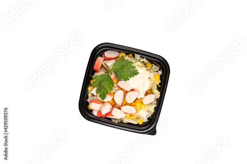 Lunch box with food ready to go. Office food lunch healthy lifestyle concept. Salad. Food delivery. Top view. Isolated. photo