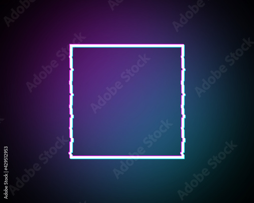 Glitched Square Frame Design. Distorted Glitch Style Modern Background. Glow Design for Graphic Design - Banner, Poster, Flyer, Brochure, Card. Vector Illustration.