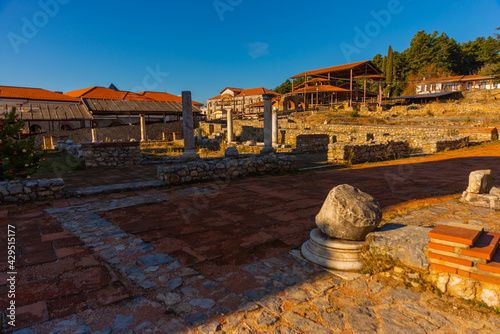 OHRID, NORTH MACEDONIA: Old ruins in Plaoshnik area. Travel and architecture concept. photo