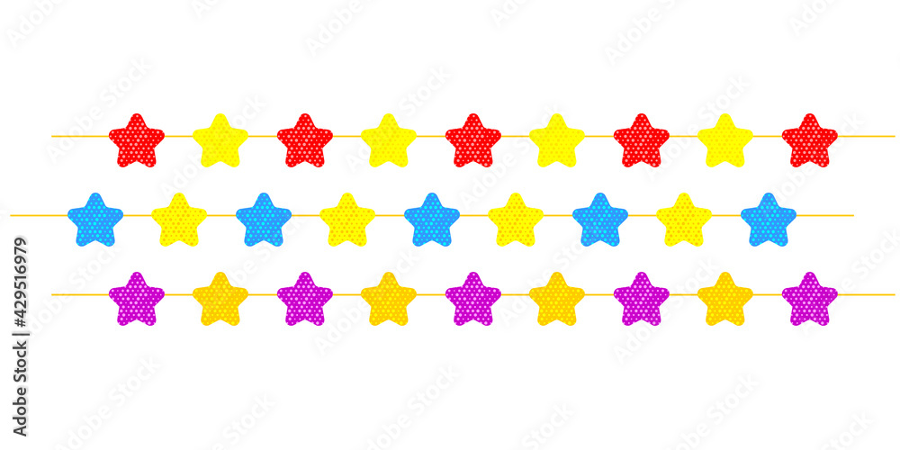 Garland of colored stars-gold, blue, red . Thread with ornaments. A holiday attribute. Vector Garland of colored stars-gold, blue, red . Thread with ornaments. A holiday attribute. Vector
