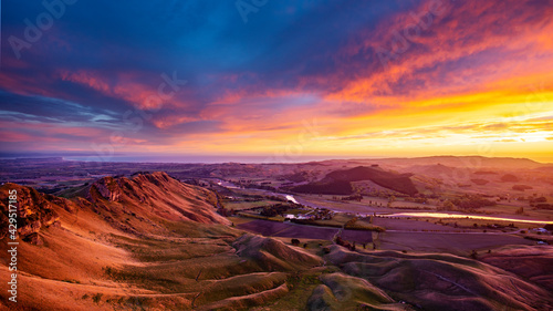 Colorful sunrise view from Te Mata Peak, Hawke's Bay, New Zealand