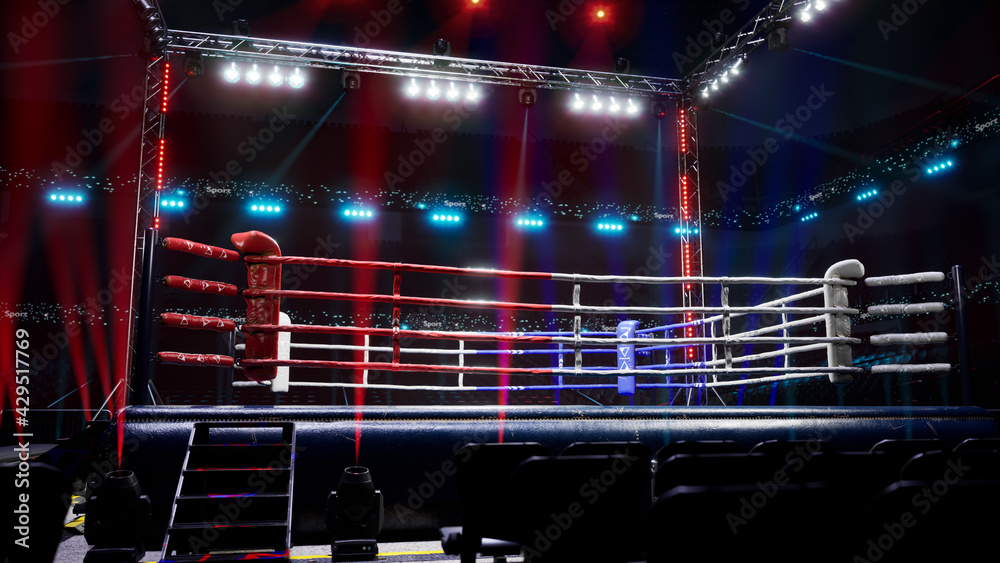 Obraz premium Empty boxing arena waiting new round 