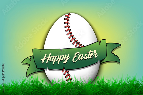 Happy Easter. Egg in the form of a baseball ball