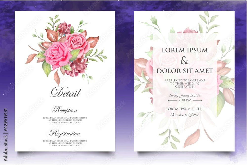 Watercolor Bloom Roses Wedding Card Set