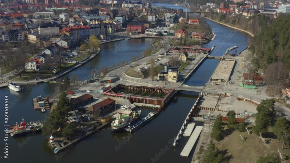 Aerial view of port in Sweden. High quality 4k footage Aerial view of port in Sweden. High quality 4k footage