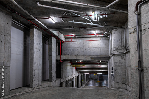 generic apartment building underground car park entry