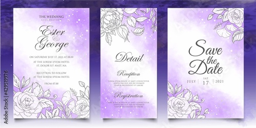 Wedding Invitation Card with Vintage Floral Decoration
