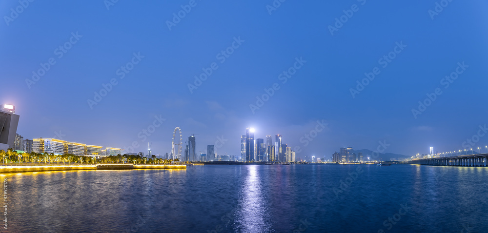 Obraz premium Panorama of night view of Qianhai Bay, Baoan, Shenzhen, China