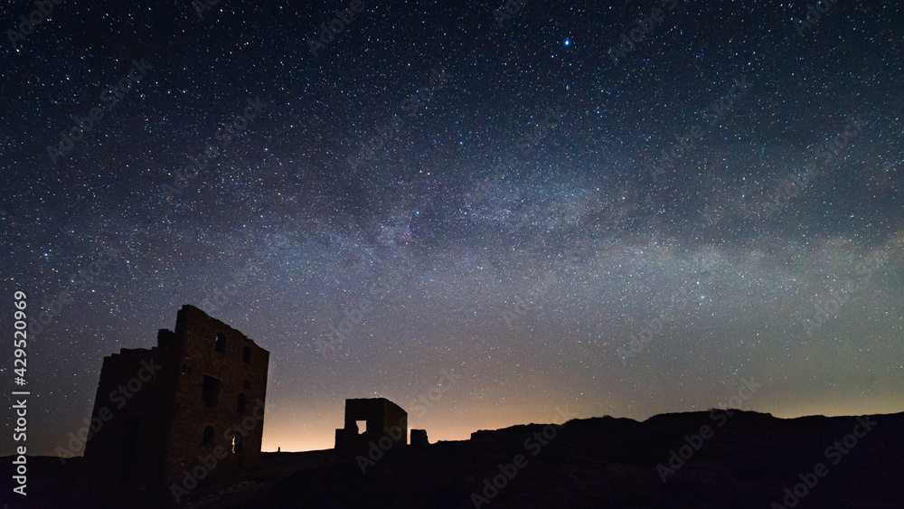 Milky Way over Wheal Coates Tin Mine, St Agnes, Cornwall, England, Europe