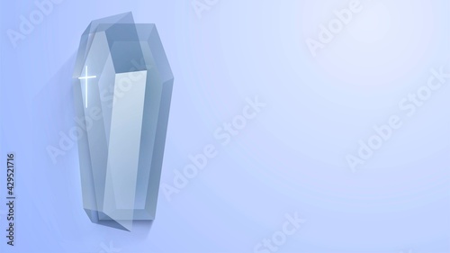Glass open coffin with cross, death and afterlife concept