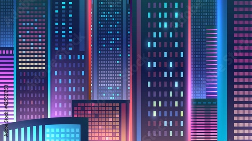 The pattern of the facades of the skyscrapers of the night city