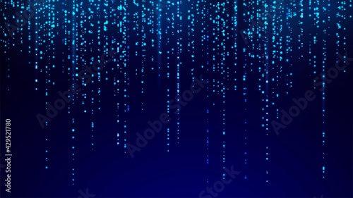 Dark background with blue glowing sparkling hanging lines