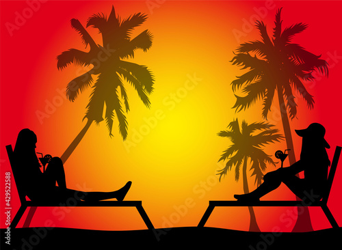 Women relaxing on deck chair