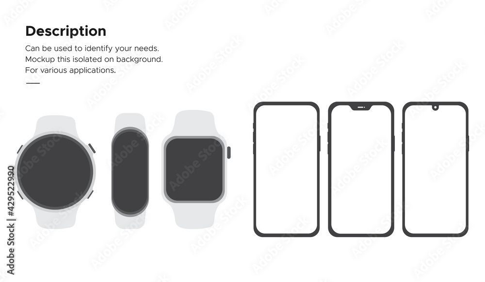 Mockup vector watch and smartphone isolated on white background. Mockup vector watch and smartphone isolated on white background.