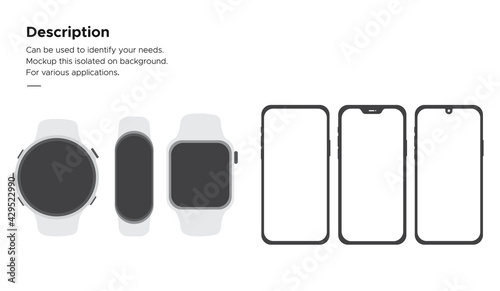 Mockup vector watch and smartphone isolated on white background.