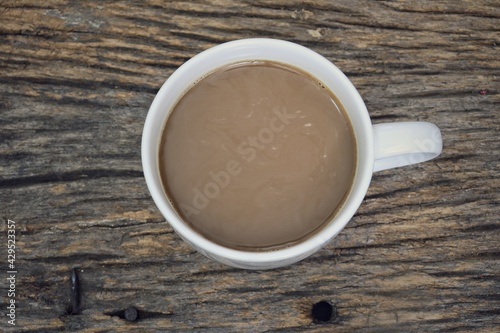 Hot coffee with milk latte on cup beverage breakfast