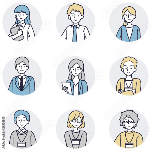 笑顔の男女セット　シンプルイラスト