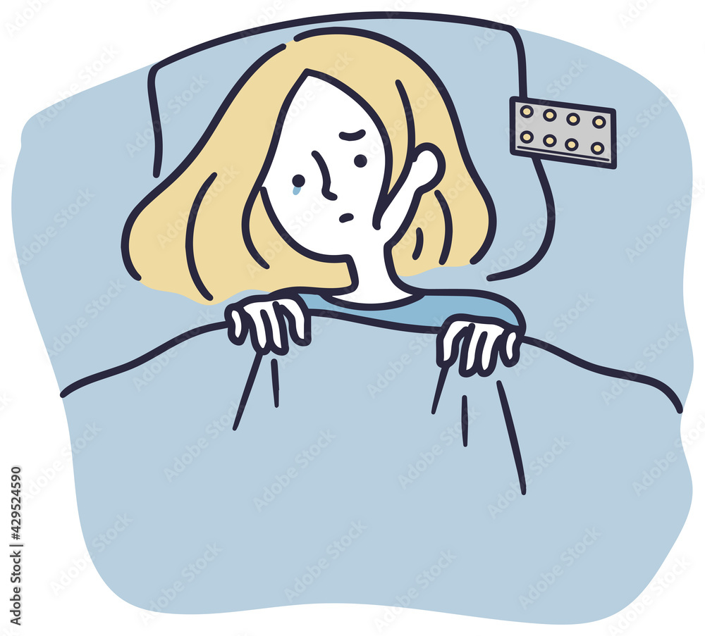 思い詰めて眠れない女性 シンプルイラスト Stock Vector Adobe Stock