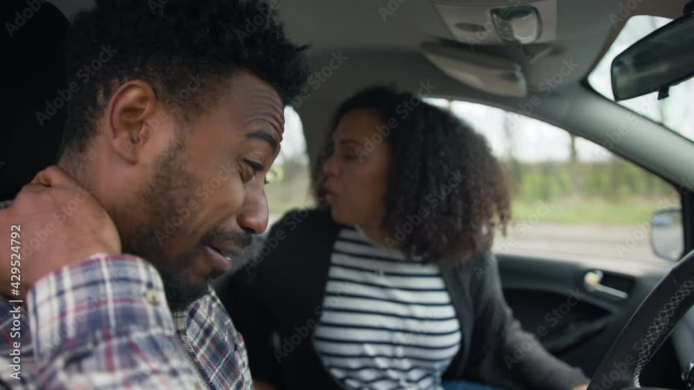 Couple Inside Car After Road Traffic Accident With Male Driver Suffering Whiplash Injury Couple Inside Car After Road Traffic Accident With Male Driver Suffering Whiplash Injury
