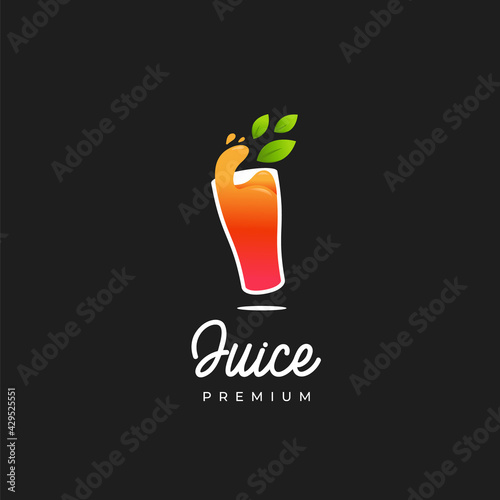 Premium orange juice in glass logo, orange liquid natural herbal juice for juice bar business logo icon template