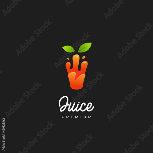 Smoothie orange juice logo, healthy liquid slurpy orange color natural juice in glass shape icon logo