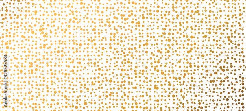 Abstract fashion polka dots background. White dotted pattern with golden gradient circles. Template design for invitation, poster, card, flyer, banner, textile, fabric