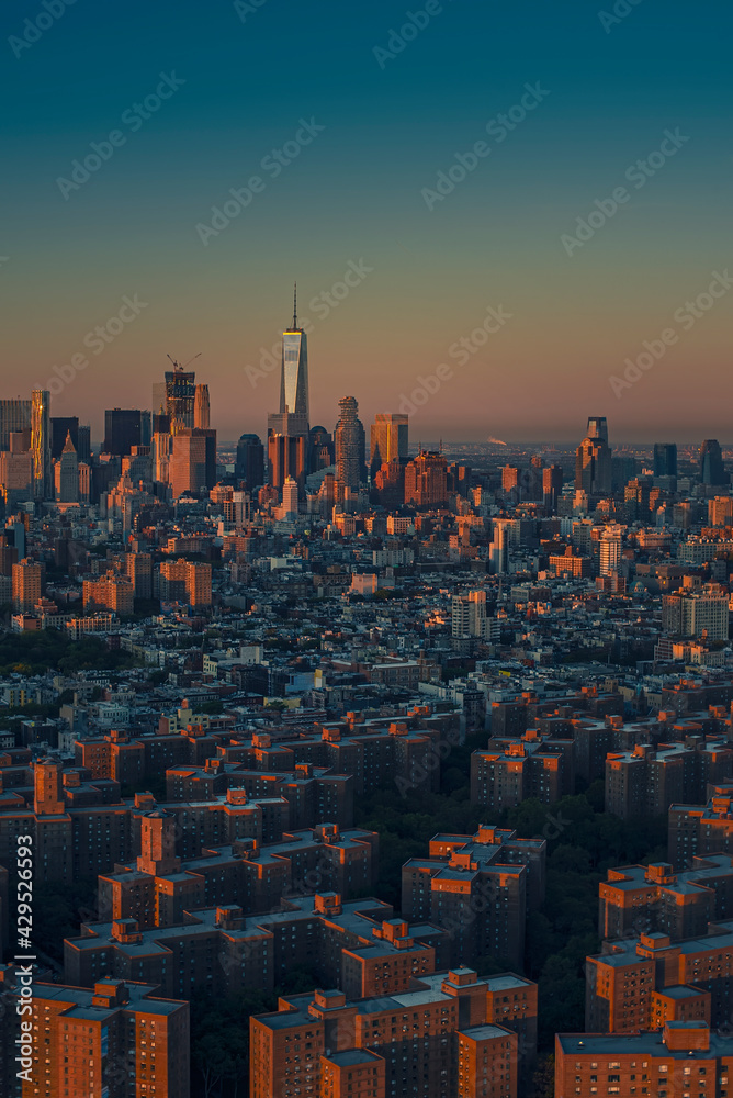 New York City Downtown aerial at Dawn