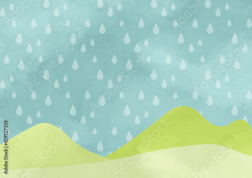 水彩　雨　梅雨　山　背景　壁紙