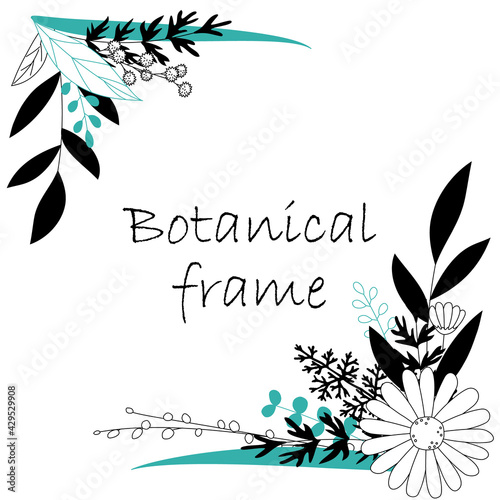 Botanical frame illustration. Invitation or greeting card templates (white background, vector, cut out)