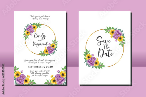 Wallpaper Mural Wedding invitation frame set, floral watercolor hand drawn Anemone and Peony Flower design Invitation Card Template Torontodigital.ca